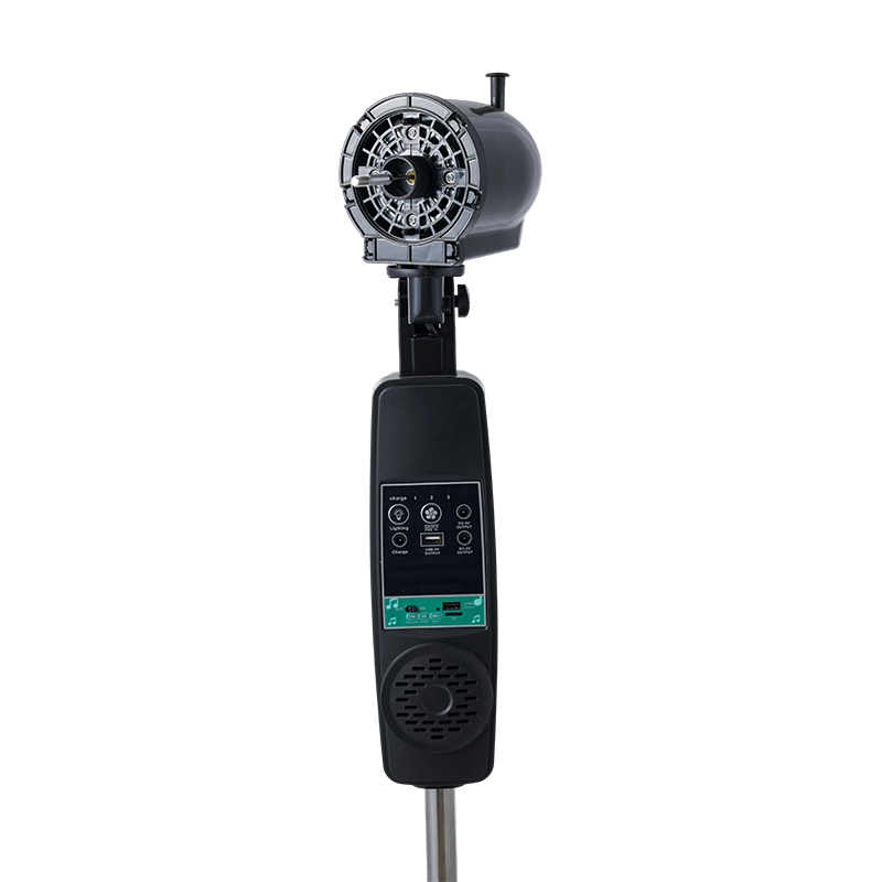 Ventilador solar doméstico FS-16M de 16 pulgadas con luz LED de batería de litio y altavoz Bluetooth