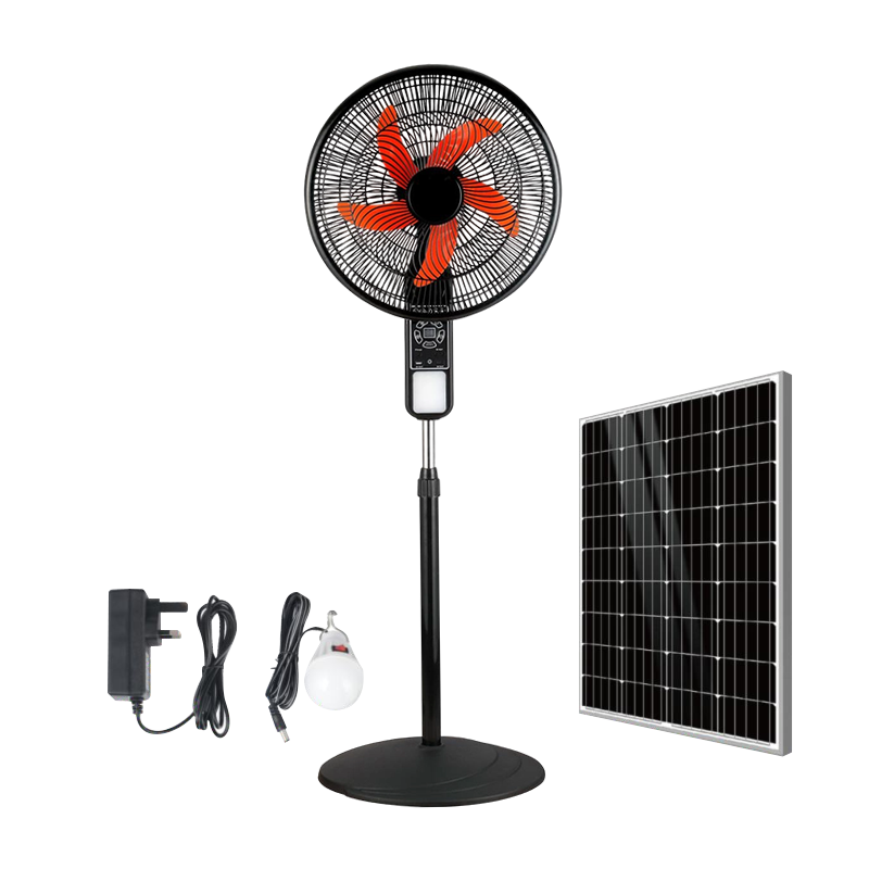 Ventilador solar doméstico FS-18M de 18 pulgadas con luz LED de batería de litio y altavoz Bluetooth